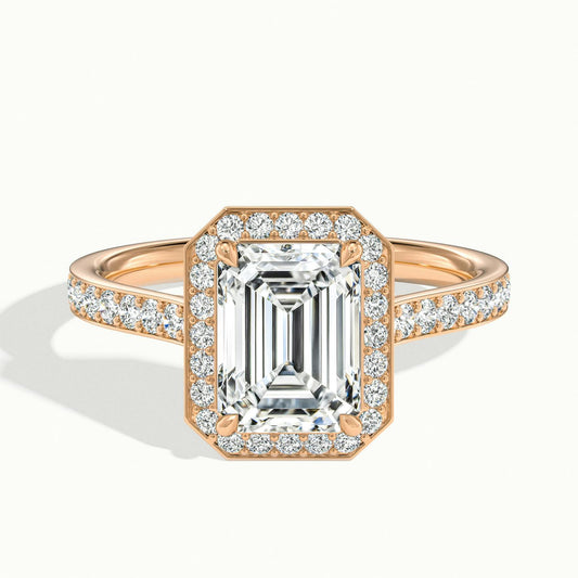 Wren Pavé 2.5 Carat Emerald Lab Grown Diamond Halo Engagement Ring in 14K Rose Gold - view 1