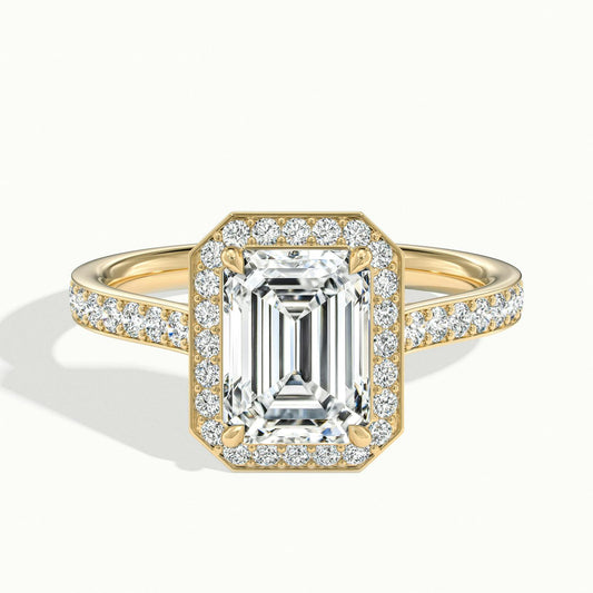 Wren Pavé 2.5 Carat Emerald Lab Grown Diamond Halo Engagement Ring in 10K Yellow Gold - view 1
