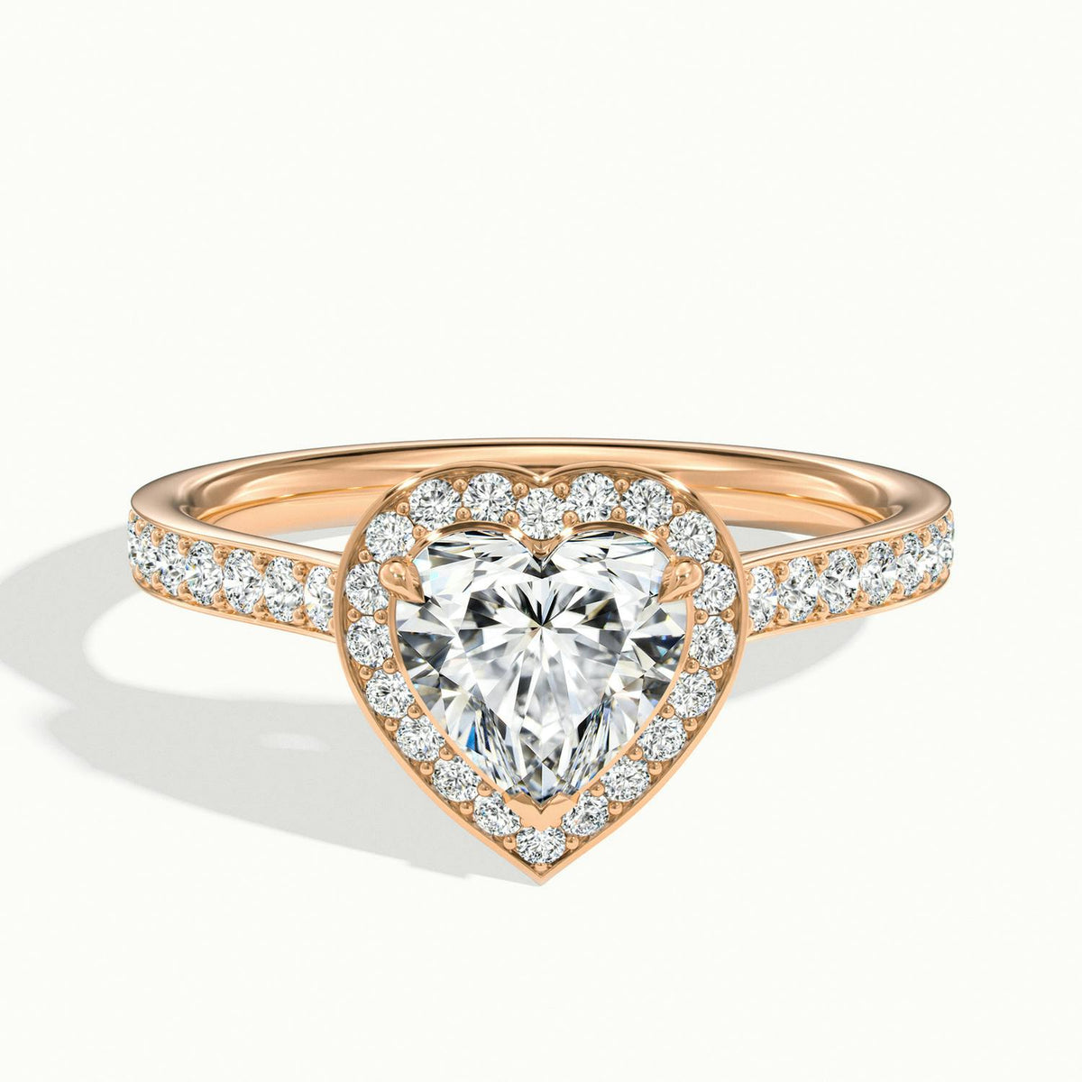 Wren Pavé 1.5 Carat Heart Lab Grown Diamond Halo Engagement Ring in 18K Rose Gold - view 1