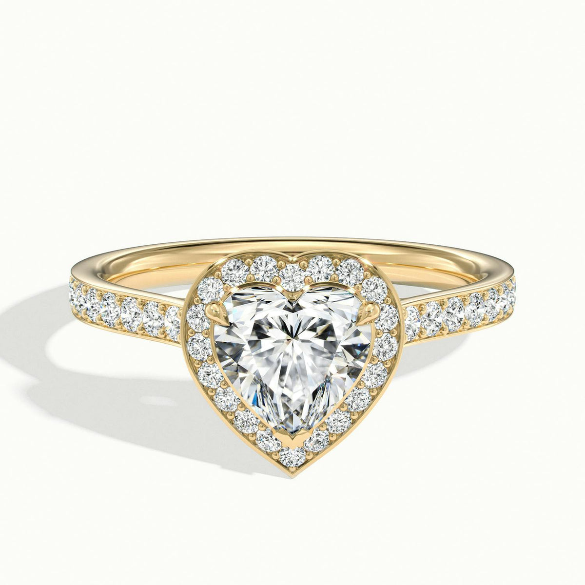 Wren Pavé 1 Carat Heart Lab Grown Diamond Halo Engagement Ring in 14K Yellow Gold - view 1