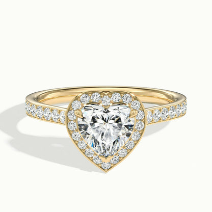Wren Pavé 1 Carat Heart Lab Grown Diamond Halo Engagement Ring in 14K Yellow Gold - view 1