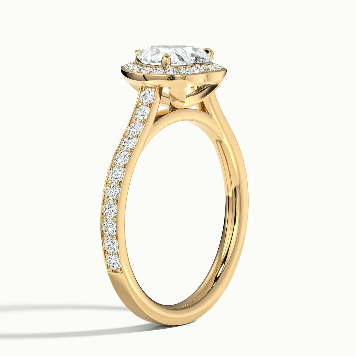Wren Pavé 1 Carat Heart Lab Grown Diamond Halo Engagement Ring in 14K Yellow Gold - view 4