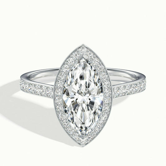 Wren Pavé 2.5 Carat Marquise Lab Grown Diamond Halo Engagement Ring in Platinum - view 1