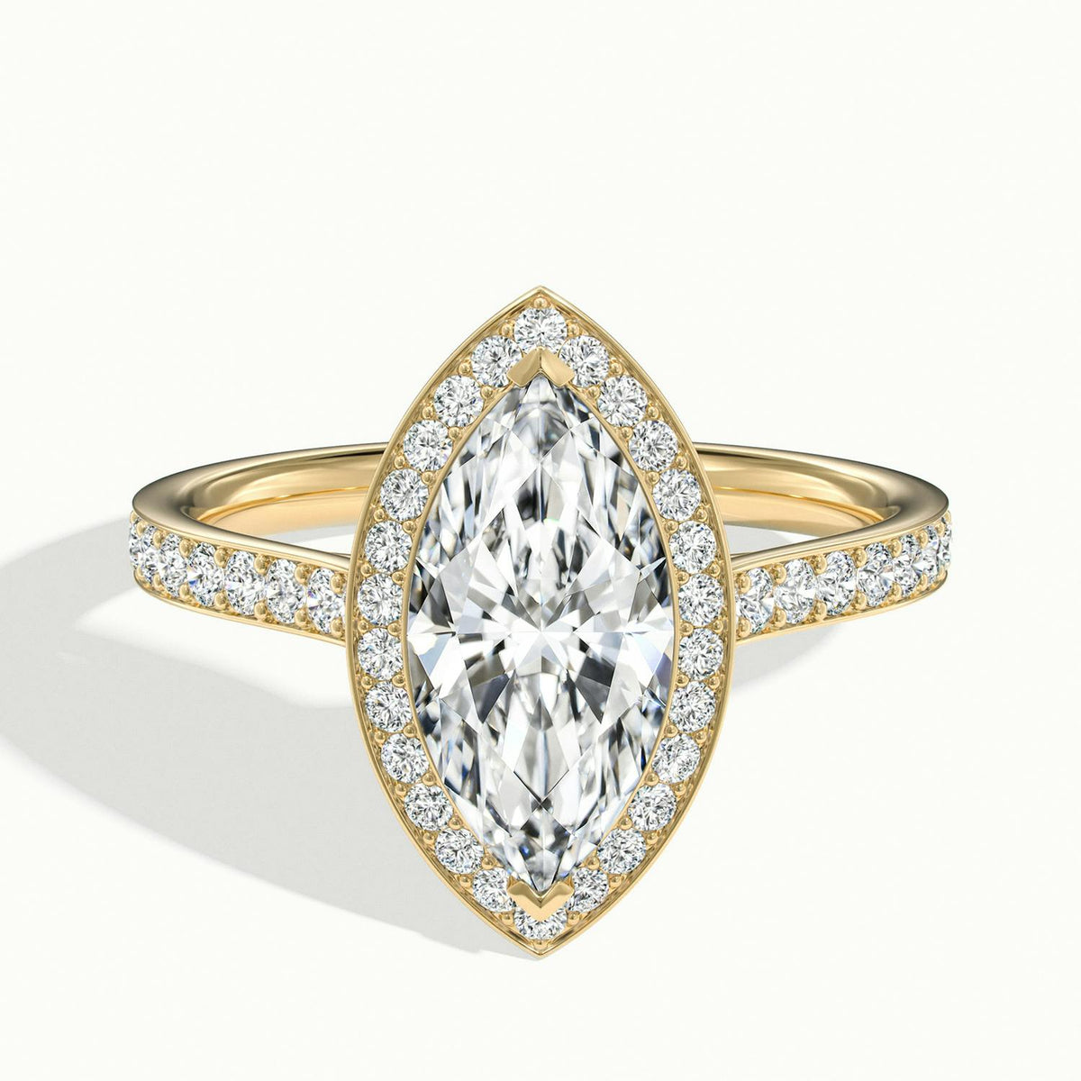 Wren Pavé 1 Carat Marquise Lab Grown Diamond Halo Engagement Ring in 18K Yellow Gold - view 1