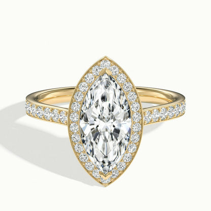 Wren Pavé 1 Carat Marquise Lab Grown Diamond Halo Engagement Ring in 18K Yellow Gold - view 1
