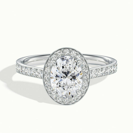 Wren Pavé 2.5 Carat Oval Lab Grown Diamond Halo Engagement Ring in 18K White Gold - view 1
