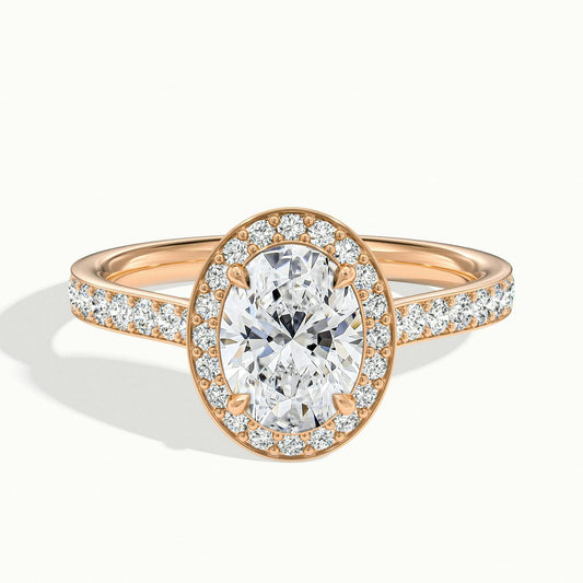 Wren Pavé 2.5 Carat Oval Lab Grown Diamond Halo Engagement Ring in 14K Rose Gold - view 1