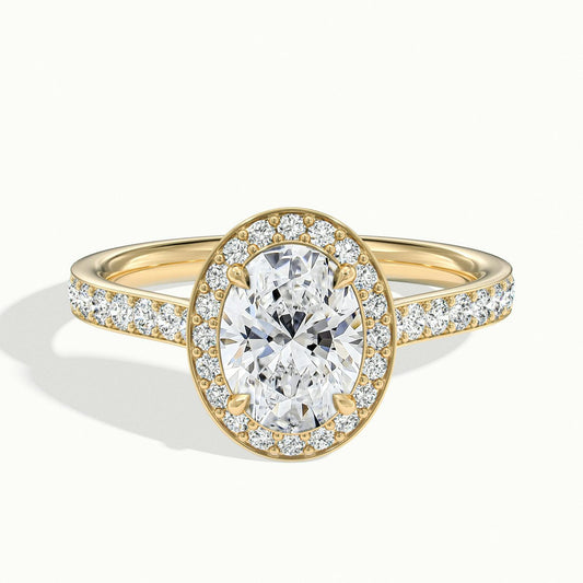 Wren Pavé 2.5 Carat Oval Lab Grown Diamond Halo Engagement Ring in 10K Yellow Gold - view 1