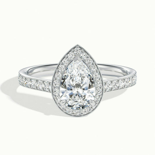 Wren Pavé 3.5 Carat Pear Lab Grown Diamond Halo Engagement Ring in Platinum - view 1