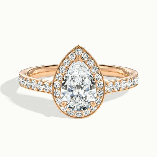 Wren Pavé 2.5 Carat Pear Lab Grown Diamond Halo Engagement Ring in 14K Rose Gold - view 1