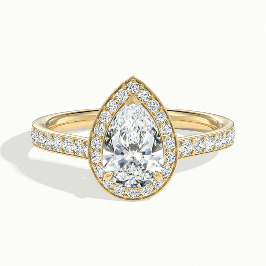 Wren Pavé 2.5 Carat Pear Lab Grown Diamond Halo Engagement Ring in 10K Yellow Gold - view 1