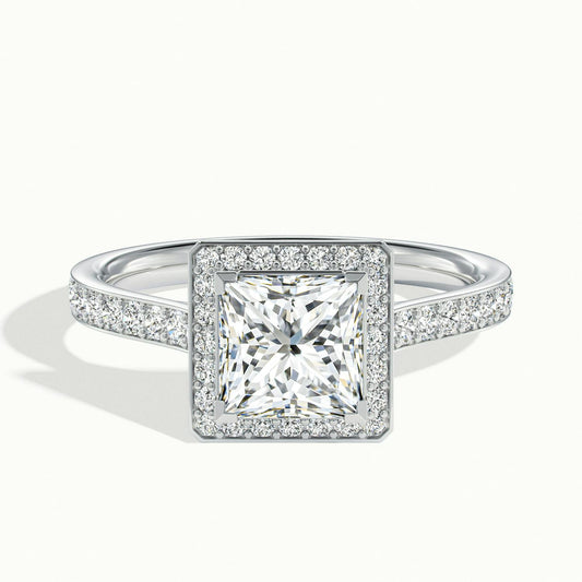 Wren Pavé 2.5 Carat Princess Lab Grown Diamond Halo Engagement Ring in Platinum - view 1
