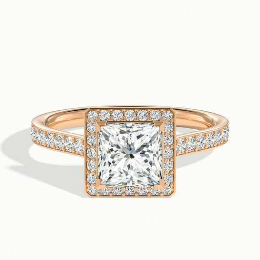 Wren Pavé 3.5 Carat Princess Lab Grown Diamond Halo Engagement Ring in 18K Rose Gold - view 1
