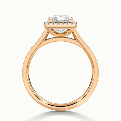 Wren Pavé 3.5 Carat Princess Lab Grown Diamond Halo Engagement Ring in 18K Rose Gold - view 3