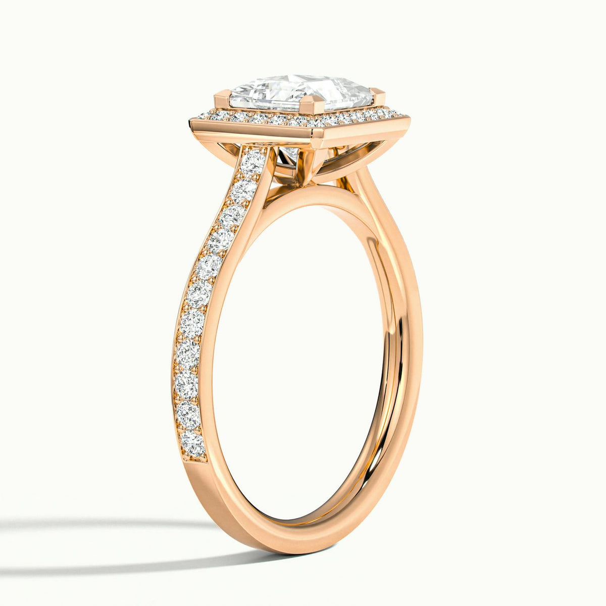 Wren Pavé 3.5 Carat Princess Lab Grown Diamond Halo Engagement Ring in 18K Rose Gold - view 4