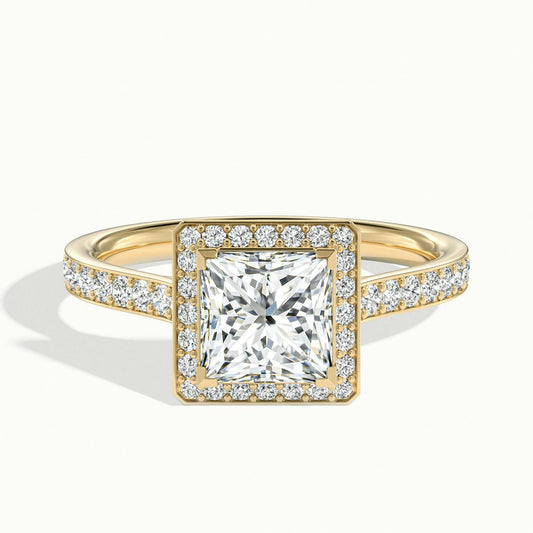Wren Pavé 5 Carat Princess Lab Grown Diamond Halo Engagement Ring in 18K Yellow Gold - view 1