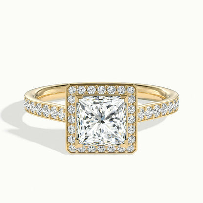 Wren Pavé 5 Carat Princess Lab Grown Diamond Halo Engagement Ring in 14K Yellow Gold - view 1