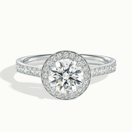 Wren Pavé 3 Carat Round Lab Grown Diamond Halo Engagement Ring in Platinum - view 1