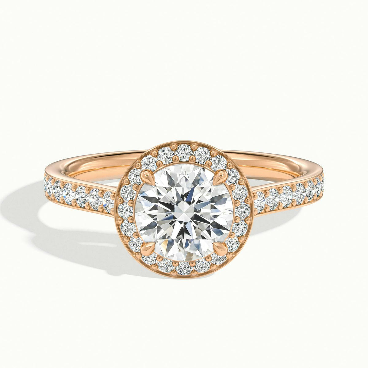 Wren Pavé 3 Carat Round Lab Grown Diamond Halo Engagement Ring in 10K Rose Gold - view 1