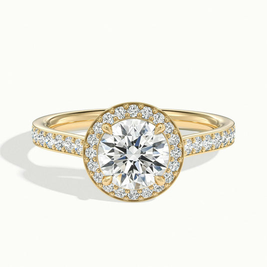 Wren Pavé 2.5 Carat Round Lab Grown Diamond Halo Engagement Ring in 18K Yellow Gold - view 1