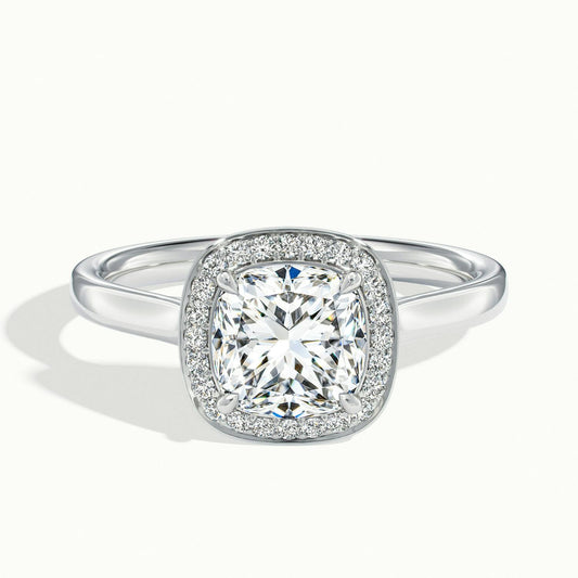 Wren 4 Carat Cushion Lab Grown Diamond Halo Engagement Ring in Platinum - view 1