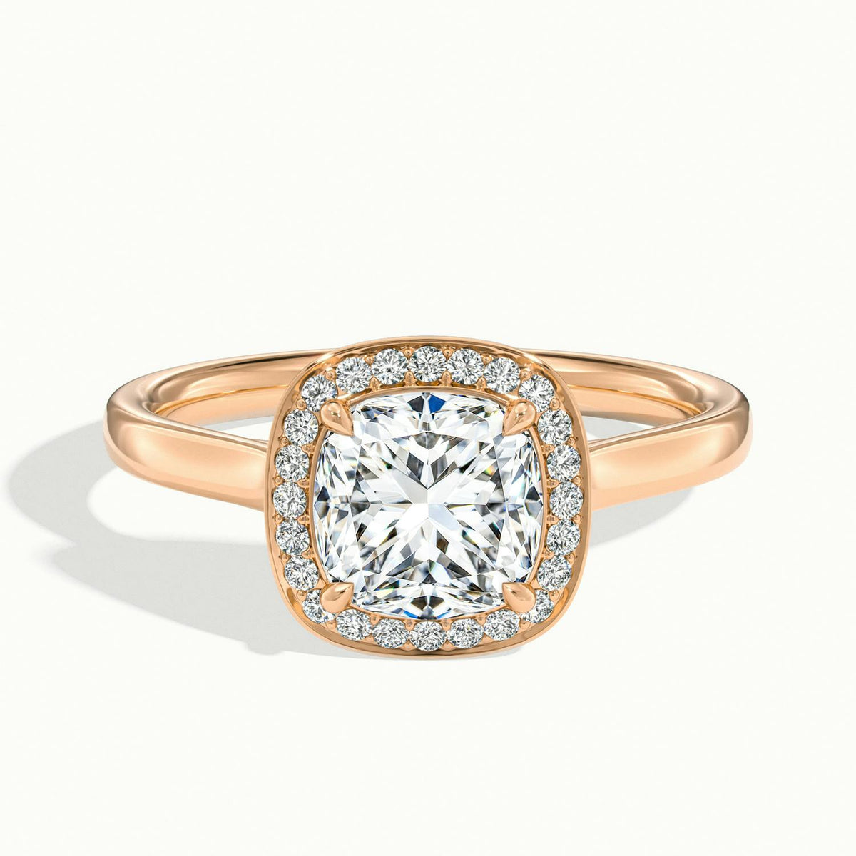 Wren 1 Carat Cushion Lab Grown Diamond Halo Engagement Ring in 18K Rose Gold - view 1