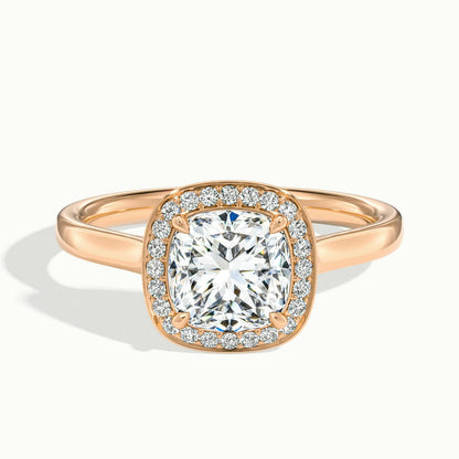 Wren 1 Carat Cushion Lab Grown Diamond Halo Engagement Ring in 18K Rose Gold - view 1