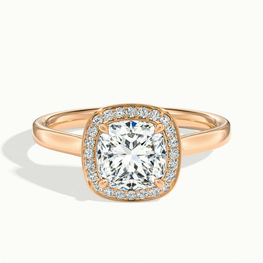 Wren 2.5 Carat Cushion Lab Grown Diamond Halo Engagement Ring in 14K Rose Gold - view 1