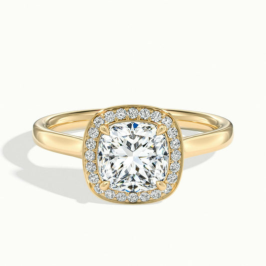 Wren 2.5 Carat Cushion Lab Grown Diamond Halo Engagement Ring in 18K Yellow Gold - view 1