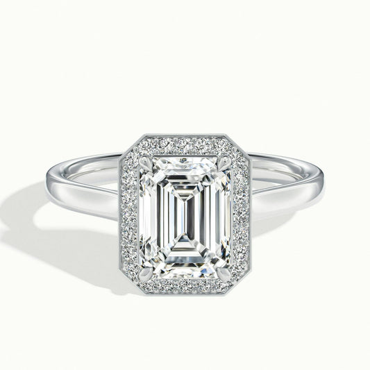 Wren 2.5 Carat Emerald Lab Grown Diamond Halo Engagement Ring in Platinum - view 1