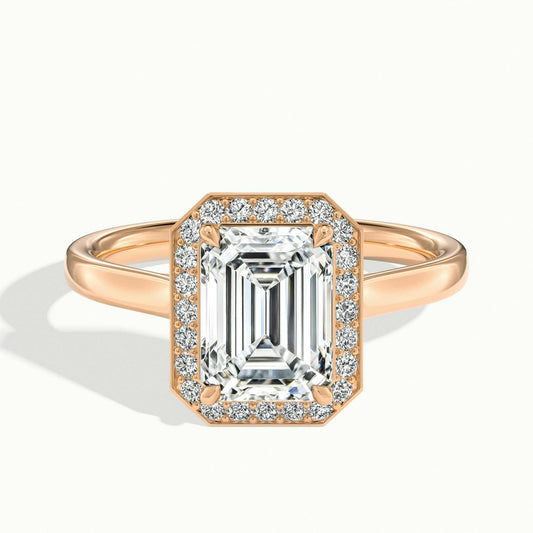 Wren 2.5 Carat Emerald Lab Grown Diamond Halo Engagement Ring in 14K Rose Gold - view 1