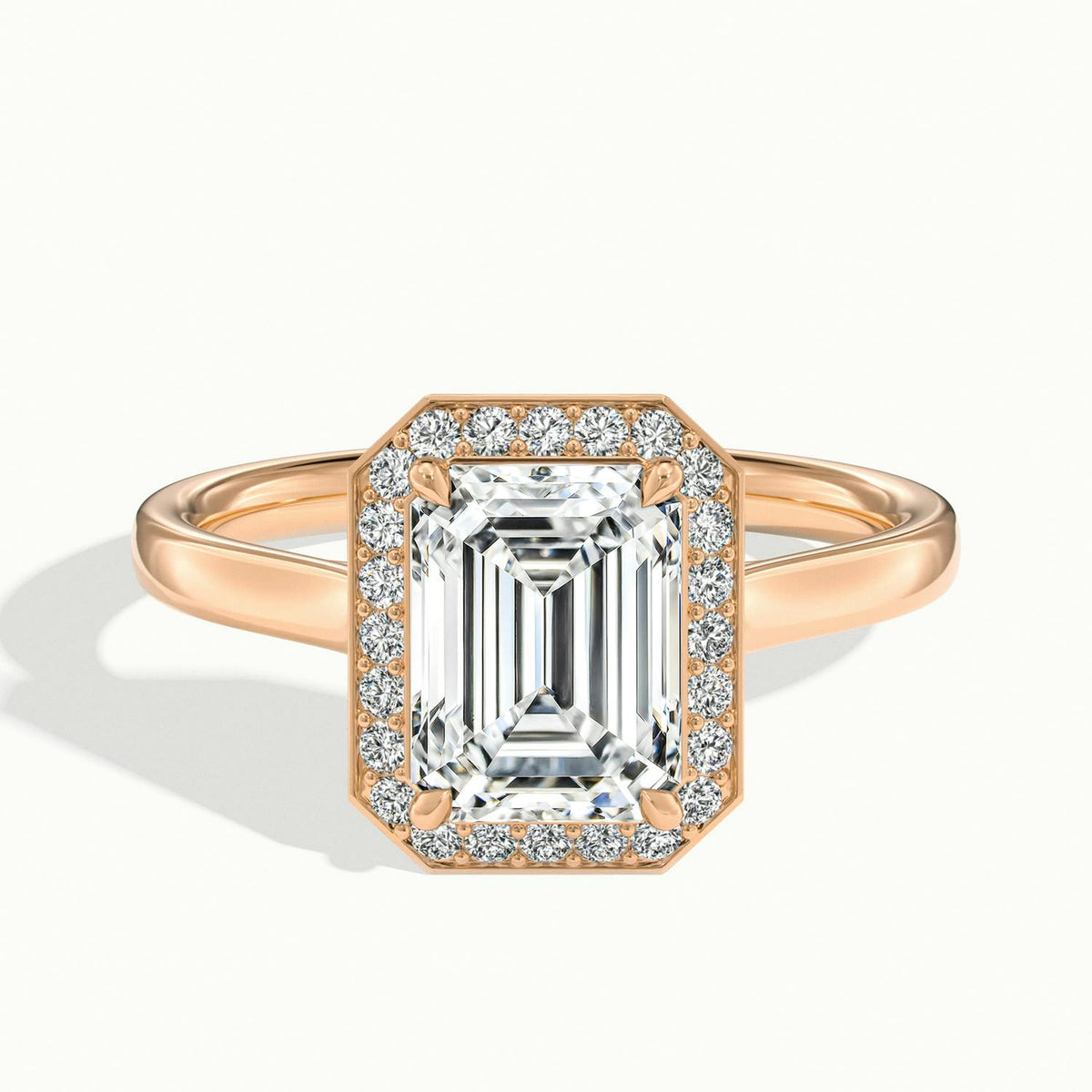 Wren 2 Carat Emerald Lab Grown Diamond Halo Engagement Ring in 14K Rose Gold - view 1