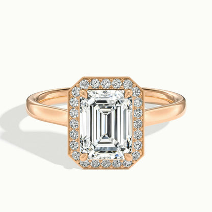 Wren 2 Carat Emerald Lab Grown Diamond Halo Engagement Ring in 14K Rose Gold - view 1