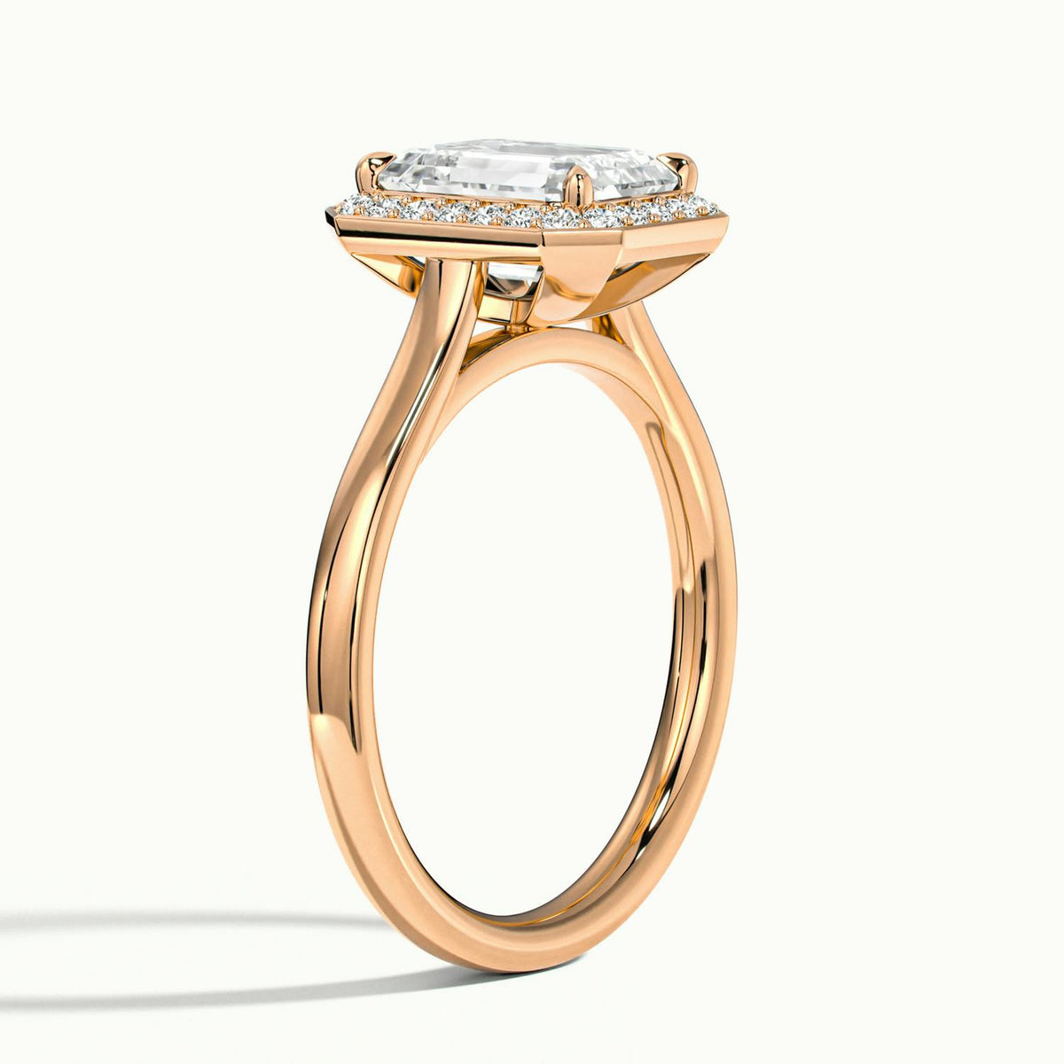Wren 2 Carat Emerald Lab Grown Diamond Halo Engagement Ring in 14K Rose Gold - view 4