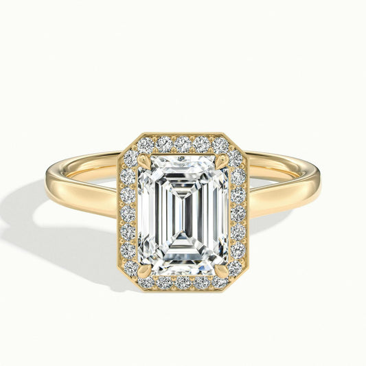 Wren 2.5 Carat Emerald Lab Grown Diamond Halo Engagement Ring in 10K Yellow Gold - view 1