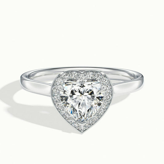 Wren 2.5 Carat Heart Lab Grown Diamond Halo Engagement Ring in 18K White Gold - view 1