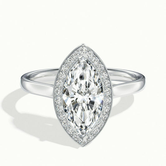 Wren 2.5 Carat Marquise Lab Grown Diamond Halo Engagement Ring in 18K White Gold - view 1