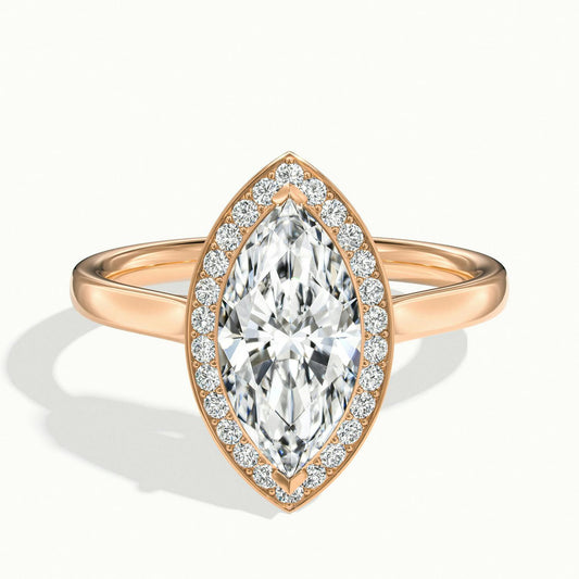 Wren 2.5 Carat Marquise Lab Grown Diamond Halo Engagement Ring in 14K Rose Gold - view 1