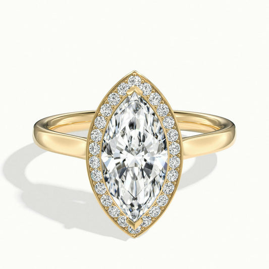 Wren 2.5 Carat Marquise Lab Grown Diamond Halo Engagement Ring in 10K Yellow Gold - view 1