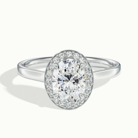 Wren 2 Carat Oval Lab Grown Diamond Halo Engagement Ring in 14K White Gold - view 1