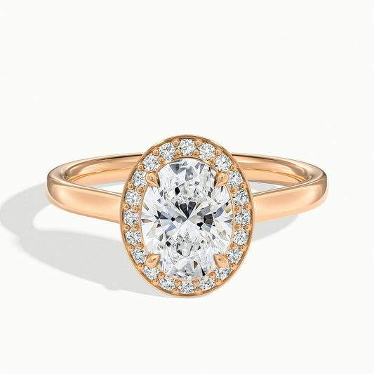 Wren 2.5 Carat Oval Lab Grown Diamond Halo Engagement Ring in 14K Rose Gold - view 1