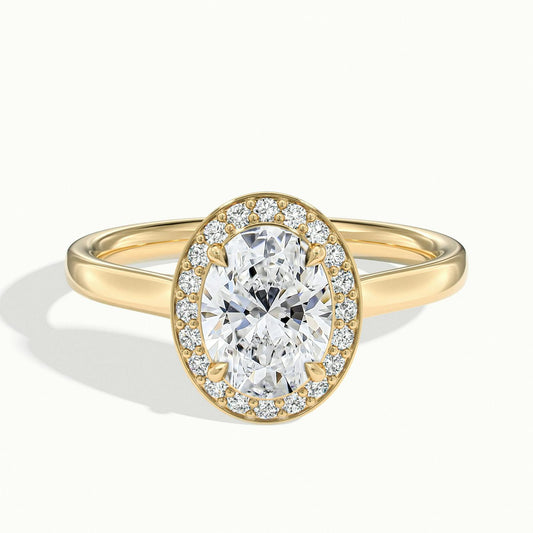 Wren 2.5 Carat Oval Lab Grown Diamond Halo Engagement Ring in 14K Yellow Gold - view 1