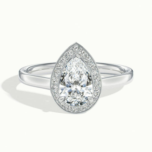 Wren 5 Carat Pear Lab Grown Diamond Halo Engagement Ring in Platinum - view 1