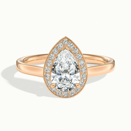 Wren 2.5 Carat Pear Lab Grown Diamond Halo Engagement Ring in 18K Rose Gold - view 1