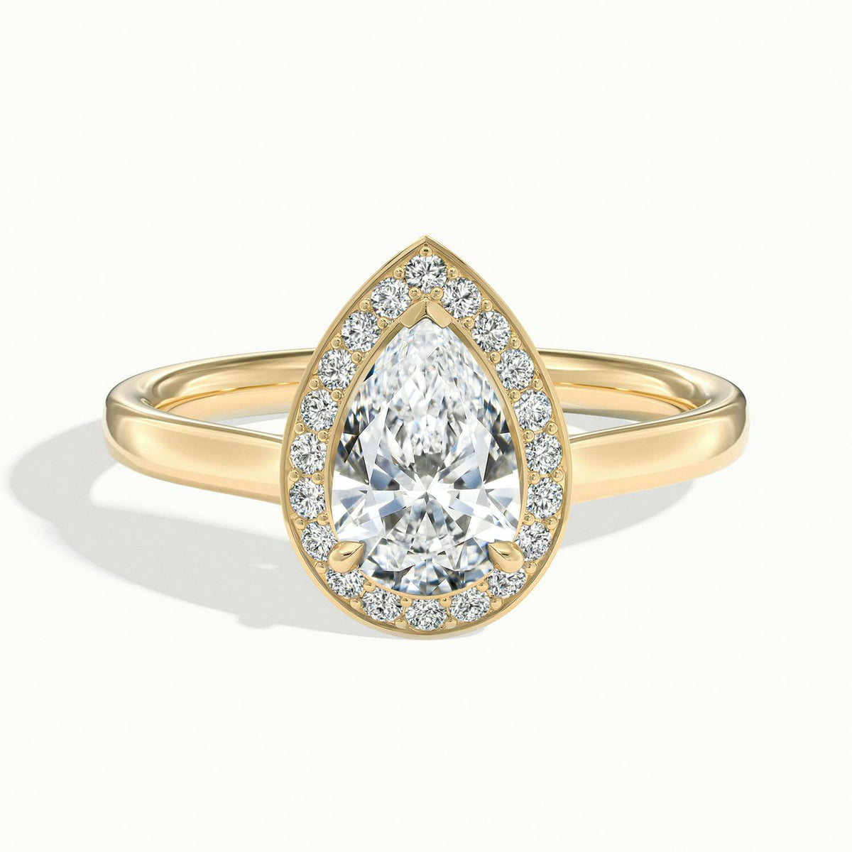 Wren 1.5 Carat Pear Lab Grown Diamond Halo Engagement Ring in 18K Yellow Gold - view 1