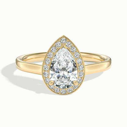Wren 1.5 Carat Pear Lab Grown Diamond Halo Engagement Ring in 18K Yellow Gold - view 1