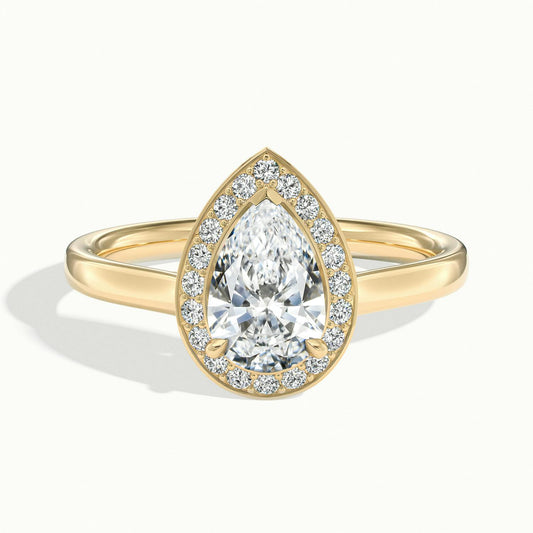 Wren 2.5 Carat Pear Lab Grown Diamond Halo Engagement Ring in 10K Yellow Gold - view 1
