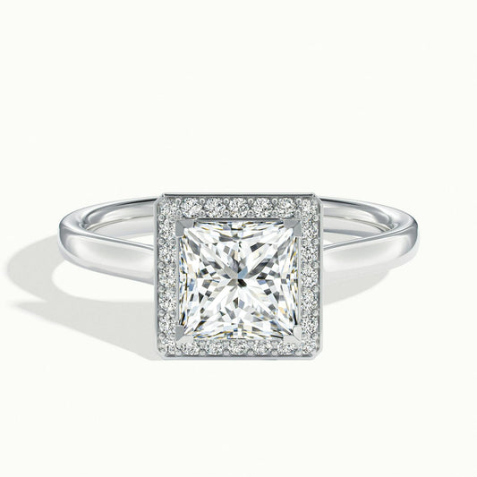 Wren 2 Carat Princess Lab Grown Diamond Halo Engagement Ring in 14K White Gold - view 1