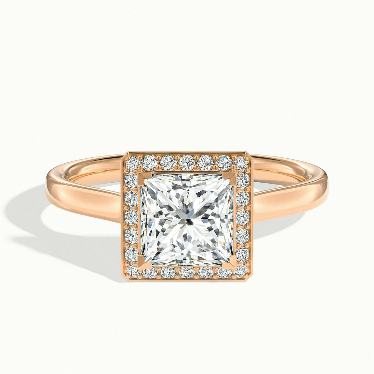 Wren 3 Carat Princess Lab Grown Diamond Halo Engagement Ring in 10K Rose Gold - view 1