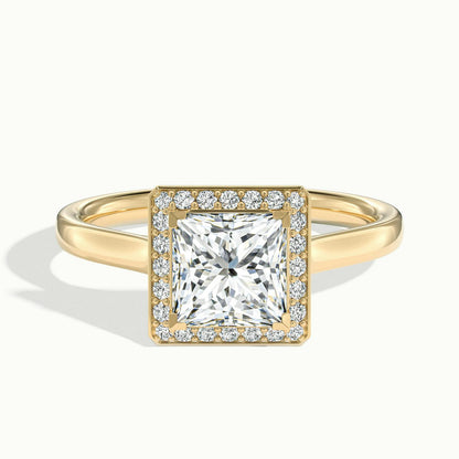 Wren 2 Carat Princess Lab Grown Diamond Halo Engagement Ring in 14K Yellow Gold - view 1